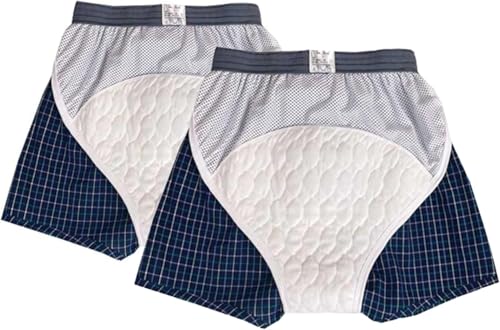 にょう漏れパンツ男性用 ボクサー 200t 紳士尿漏れパンツ 前開き 綿100% 5層保護 失禁パンツ 消臭抗菌 軽量 大きいサイズ 介護パンツ 防災グッズ 携帯トイレ 高齢者 災害 旅行 入院 2枚入 (ブルー2枚入,L)