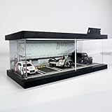 Bivitre 1/64 Model Car Display Case - Compatible with Hot Wheels Matchbox Mini GT Diecast Cars,Acrylic Box for Toy Cars Display Décor and Storage,Stackable Garage Diorama with LED Lights(1T-Motor)
