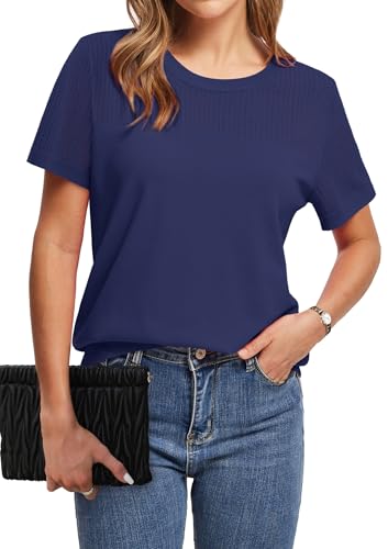 Image of WIHOLL Short Sleeve Sweater for Women Trendy Summer Tops 2026 Early Spring Fashion Business Casual Outfits