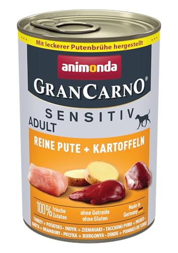 Comida para perros animonda GranCarno Sensitiv Adult, comida húmeda para perros adultos, carne pura de pavo + patatas, 6 x 400 g