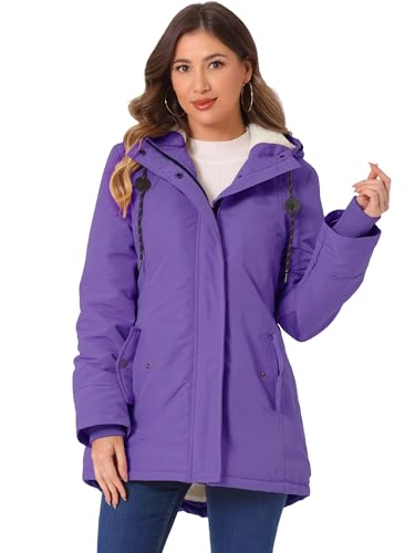 Allegra K Women's Parka Coat Tie Waist Pockets Faux Fur Hooded Jackets