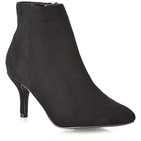 ESSEX GLAM Womens Low Heel Ankle Boots Ladies Black Faux Suede Zip Pointy Kitten Heeled Booties Shoes Size 7 B(M) US Cover