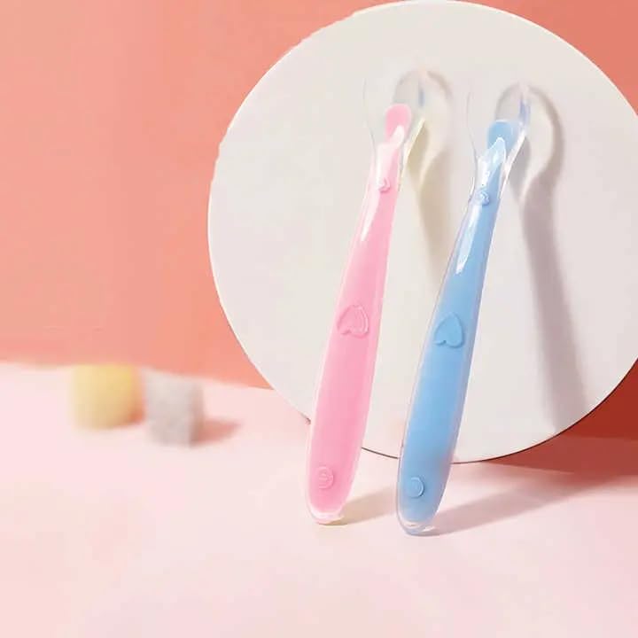 Glovasilk Baby Feeding Spoon Set of 2 with Ultra Supple 100% Silicone Tip,Bpa Free Material with Food Grade Silicone Tip,Self Feeding Utensil,Baby Weaning Spoon for Kids 4 Months+(Green&Pink),16 Cm-image-16
