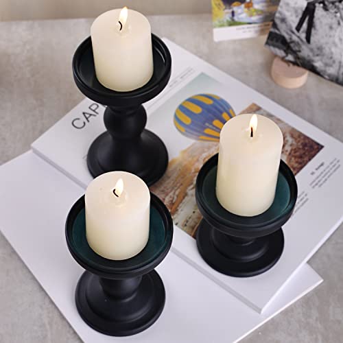 Ibwell Set Of 3 Black Glass Candle Holder For Pillar Candle Holder/Taper Candlestick Holders, Decorative Unity Candle Holder, For Formal Events, Wedding, Church, Décor Table Centerpiece Decoration #TOP3