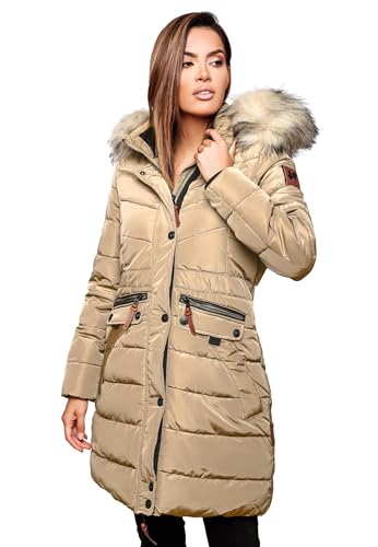 Navahoo Damen Winter Jacke Mantel Parka warm gefütterte Winterjacke B383 [B383-Paula-Beige-Gr.M]