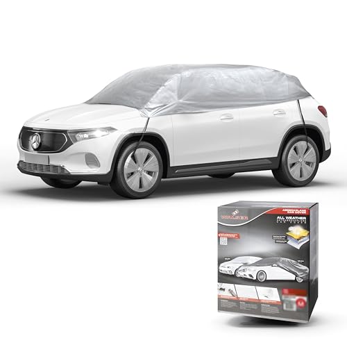 Walser Bâche de Protection pour Voiture All Weather Basic - Imperméable - 100% résistante aux intempéries - Bâche d'extérieur - Bâche de Voiture imperméable - Demi-Garage - Taille L - Argent