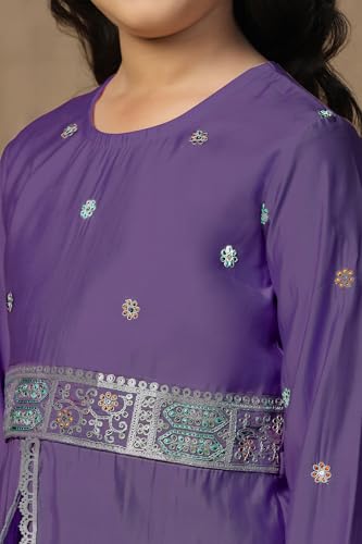Image of Fashion Dream Girls Chanderi Silk Embroidered Top & Palazzo Set|Kids Salwar Suit|Ethnic Wear