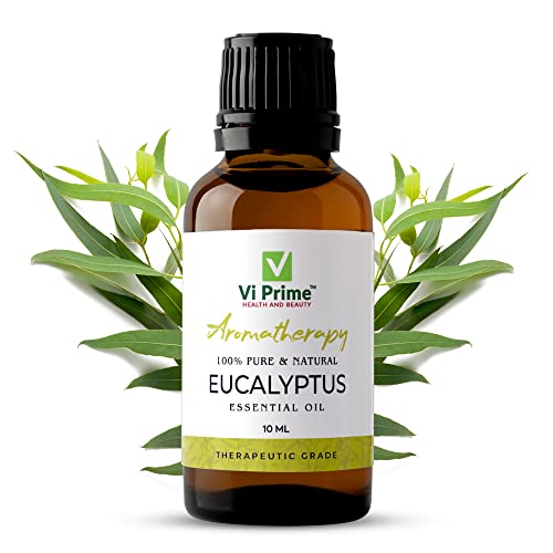 VI PRIME HEALTH AND BEAUTY Eucalyptus (Nilgiri) Essential Oil-Pure, Therapeutic Grade, Natural, Undiluted & Organic| Cold & Cough, Hair Growth, Steam Inhalation, Aromatherapy, Skin Care, Relax Muscle| Eucalyptus Globulus- 10ml