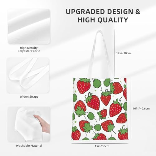 Strawberry Pattern Print Polyester Canvas Tote Bag, Worthy Shopping Bag, Ideal For Present And Daily Errands4