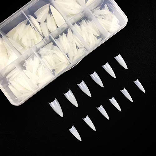 Michelle 500PCS False Nails Tips With Box Stiletto Acrylic Style Artificial False Nails 12 different Sizes (Stiletto Half Cover Natural)