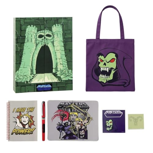 CERDà LIFE'S LITTLE MOMENTS Ensemble de papeterie He-Man comprenant un sac fourre-tout, un étui pour ordinateur portable, un bloc-notes, un stylo, une feuille d'autocollants et un bloc-notes