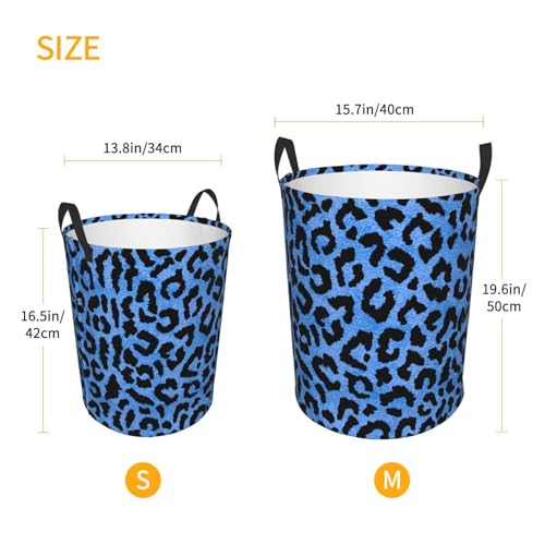 Image of Blue Leopard Round Laundry Hamper Storage Basket Toys Clothes Organizer Bin For Home Bathroom Bedroom Dorm Nursery, 62l