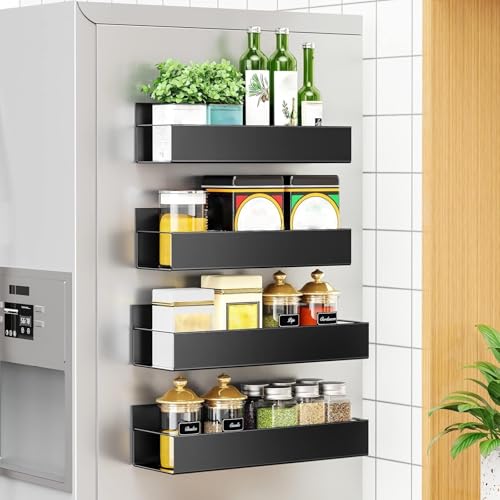 HAWOO Especieros para Cocina Magnético - Paquete de 4 Estante Organizador Estante Magnético de Metal para Refrigerador Organizador de Cocina para HAWOO Especias Condimentos...