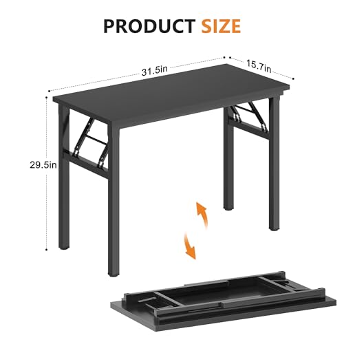 Image of DlandHome Folding Desk Small Desk 31.5 inches Small Computer Desk for Home Office Folding Table Writing Table for Small Spaces No Assembly Required Black & Black Frame