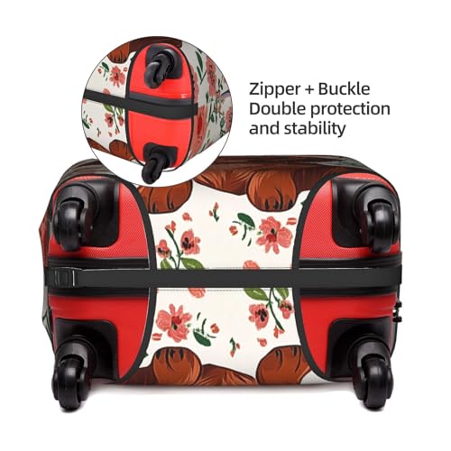 Dachshund Brown Floral Luggage Cover Washable Suitcase Cover Anti-Scratch Luggage Protector Covers Elastic Suitcase Identify M fits 22-24 Inch Luggage4
