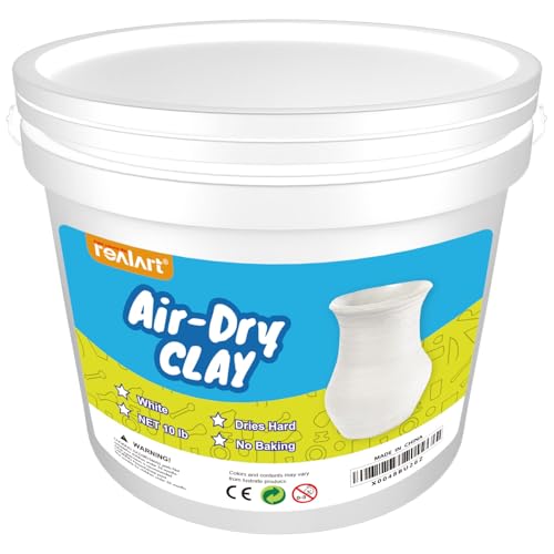 REALART Air Dry Clay Modeling Clay for Kids (10lb Bucket White) Air Dry for Sculpting
