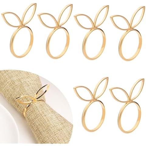 6pcs Gold Bunny Ear Napkin Rings Cover