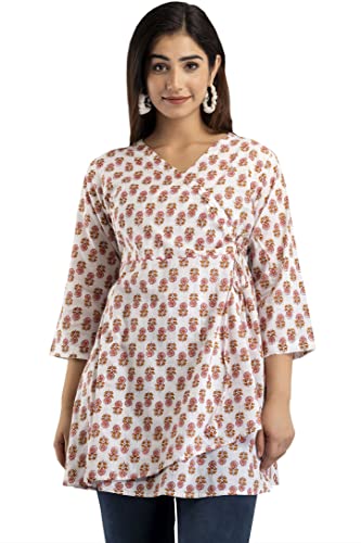Image of feranoid Floral Print Angrakha 3 Sleeves Flared Kurti