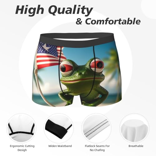 Puerto Rico Flag Frog Palm Trees print Mens Underwear Boxer Briefs Breathable Soft Moisture Wicking Fly Underwear 6