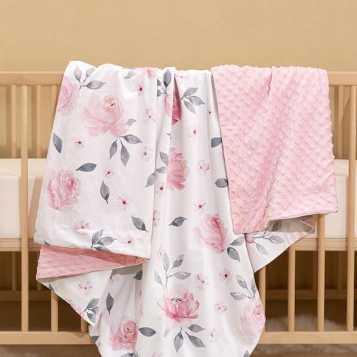 Image of PHF Minky baby blanket for Girls, boys 40x50 Inches Soft Double Layer baby blankets with Dotted backing,Receiving blanket bed Throws for Newborn, Infant, babies, Floral