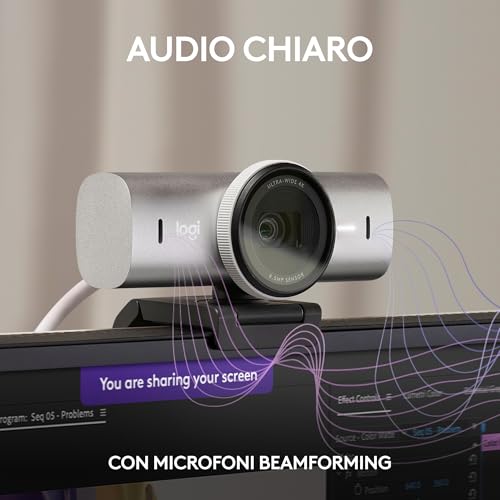 MX Brio per collaborazione, streaming Ultra HD 4K, 1080p a 60FPS, due microfoni con riduzione del rumore, Show Mode, USB-C, copertura webcam, Microsoft Teams, Zoom, Google Meet, Grigio chiaro - Webcam - Immagine 3