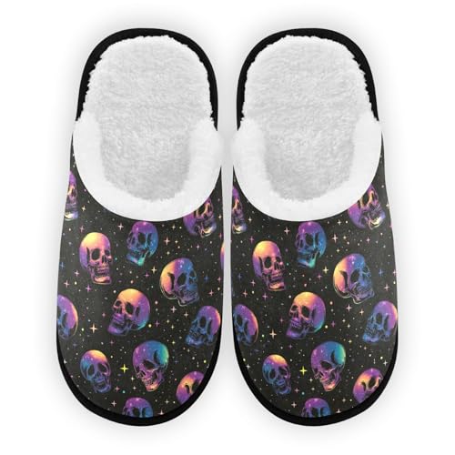 Skull Colorful Stars Slippers For Women Men Soft Memory Foam Non-Slip Hallowmas Winter Indoor House Shoes Travel Slipper