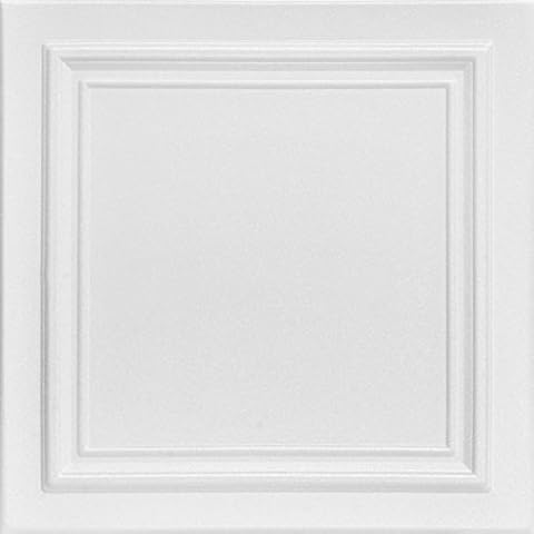 A La Maison Ceilings R24 Line Art Foam Glue-up Ceiling Tile (21.6 sq. ft./Case), Pack of 8, Plain White Cover