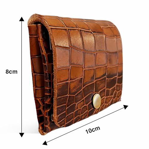 Image of Strutt Croc Textured Genuine Leather Batua Wallet for Men & Women | Handcrafted Tan Leather Cash & Card Holder | Snap Button Closure | Compact Ethnic Money Pouch