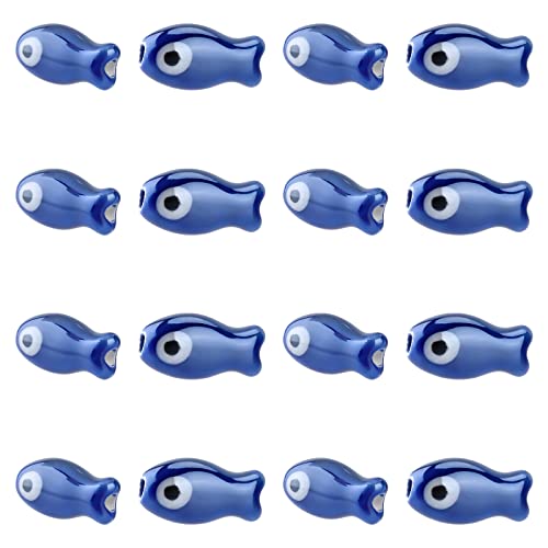 nbeads Lot de 17 perles intercalaires en porcelaine en forme de poisson contre le mauvais œil pour la fabrication de bijoux