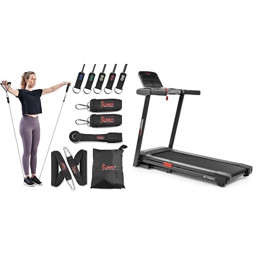 Sunny Health Fitness Resistance Band Strength Training Tube Set - NO 089-COMBO Active 400 Smart Auto Incline Treadmill