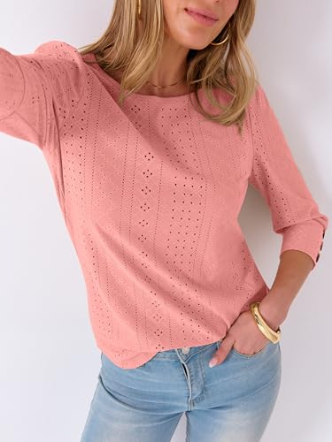 ANRABESS Womens Tops 3/7 Sleeve Fall Blouses,Coral,XL - image 6