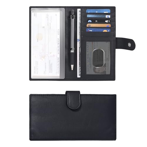 Image of Oak Leathers Checkbook Cover Slim Minimalist For Men with RFID Blocking Credit Card Holder Wallet (Charcoal)