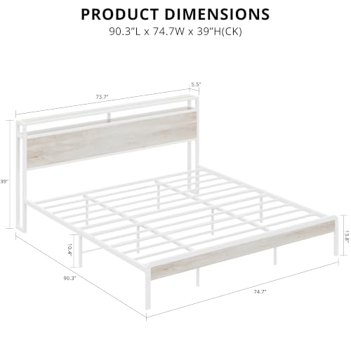 Image of LIKIMIO California King Bed Frames with 2-Tier Storage Shelf Headboard