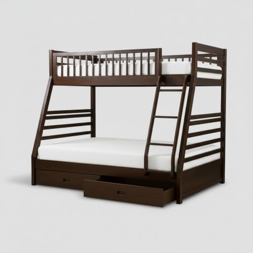 Image of APRODZ Solid Wood Elvira Dark Walnut Twin Over Queen Size Bunk Bed with Storage