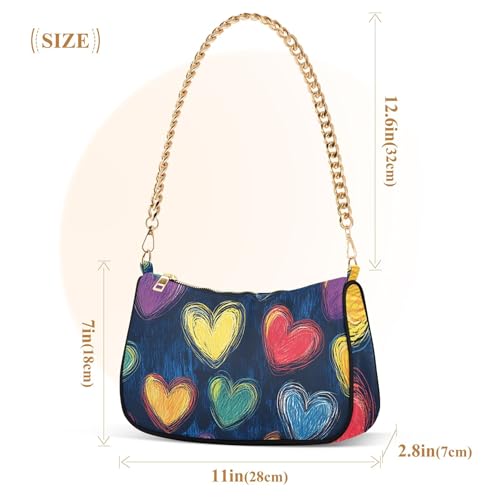 Zipper Lady One Shoulder Bag Colorful Hearts Valentine Clutch Handbags Formal Womens Evening Bags Purse with Chain Strap3