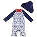 UMELOK Kleinkind Jungen Badeanzug UV Schutz 50+ Einteilige Schwimmanzug Mit Sonnenhut (Blau Leuchttürme, 3-6 Monate/62-68 cm)