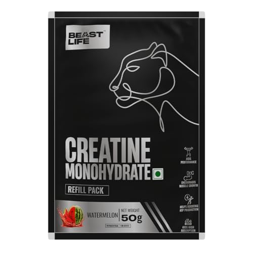 Image of BEASTLIFE Super Micronized Creatine Monohydrate Powder 50g Refill Pack| 13 Servings Watermelon Flavor | NABL Lab Tested | Premium Sports Nutrition for Strength & Performance