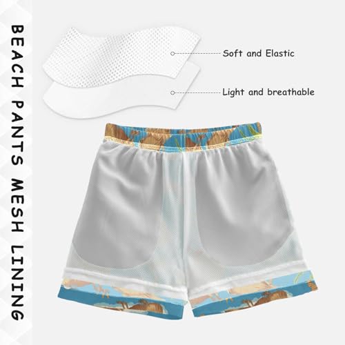 Boys Swim Trunks, Shark Coconut Tree Beach Board Shorts3