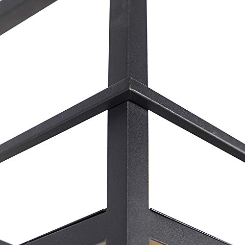 Qazqa Pendelleuchte Cage – 4-flammig, Schwarz Mit Holzregal, Höhenverstellbar 73,5–150 Cm, Für E27 LED