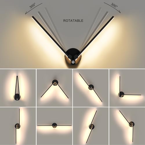 Image of Kawell 12W LED Wall Light Hardwired with Switch 300 Rotatable Arms Modern Sconce Lighting for Living Room Bedroom Hallway Indoor Energy Efficient Fixture, Black 3000K