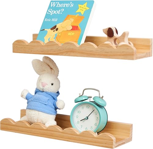 GIEANOO Étagère Flottante Gieaoo, Lot de 2 étagères murales festonnées en Bois Massif Naturel pour Chambre d'enfant, Chambre de Tout-Petit, Baie vitrée,...