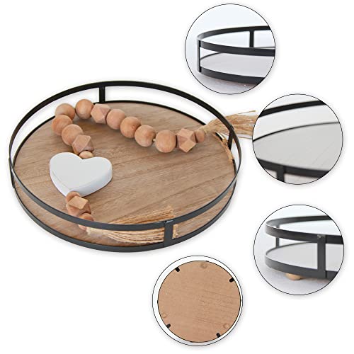Defined Deco 12 Inch Decorative Tray,Round Tray With Metal Handle,Decorative Trays For Home Decor,Farmhouse Round Serving Tray For Coffee Tables.rustic Wood Tray For Kitchen Table Decor.(Brown) #TOP4