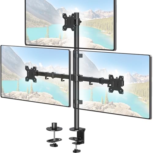 ELIVED Monitor Halterung 3 Monitore für 17-32 Zoll Bildschirme, Dreifach Monitor Arm, Höhenverstellbare Monitorhalterung, 80cm Hohe Stange, max. 8kg pro Arm, VESA 75/100mm, EV4013