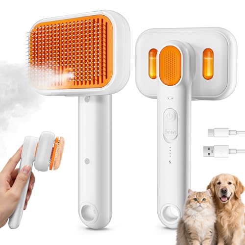 3-in-1 Pet Grooming Brush with Cool Mist & Self-Cleaning Deshedding Tool for Dogs Cats Extra Wide Comb Visible Water Window Gentle for All Coats & Sensitive Skin - Ideal for Spring Shedding