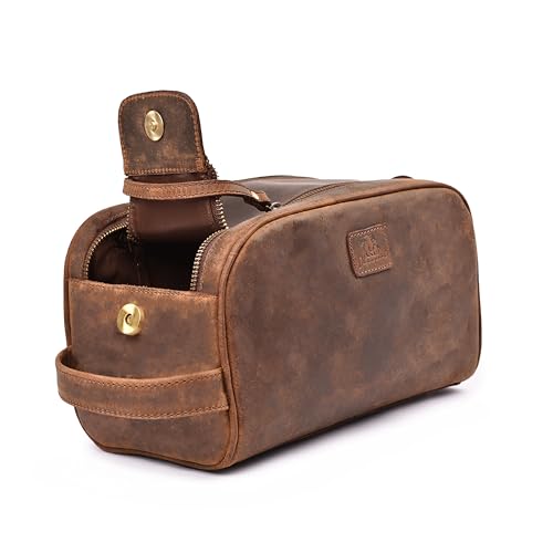 King-Size Premium Leather Toiletry Travel Pouch – Handcrafted Vintage Dopp Kit Bag with Waterproof Lining, Spacious Design for Travel Essentials, Elegant Brown Finish 6