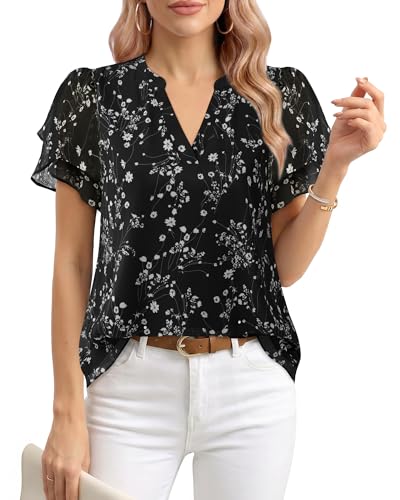 Outfits for Women Over 50: Fashion Tips That Make You Feel Like Yourself Again 12 Lotusmile Black and White Tops for Women: Women's Chiffon Blouses - Womens Dressy Casual Tops Business Casual Shirts Work Tops Women Summer Blouses Short Sleeve Flowy Shirt Womens Floral Blouse