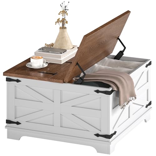 HOMCOM Farmhouse Coffee Table with Storage, Center...
