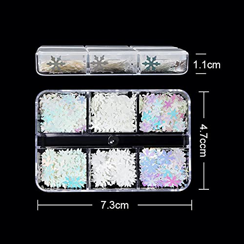 6 Grids 3D Snowflake Winter Nail Sequins - Snow Flakes Nail Glitter Christmas Snowflakes Designs Manicure, Xmas Nail Art Stickers For Winter, Nail Stickers For Christmas Party Accessories Decorations #TOP4