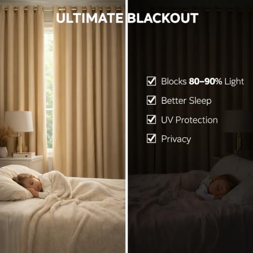 Image of Blackout Curtains for Bedroom Pack of 2 - Beige 5 Feet Long, 4.5 Ft Wide, Thermal Insulated Room Darkening Curtains, Light Blocking, Noise Reducing & Energy Saving Drapes (5 x 4.5 Ft)