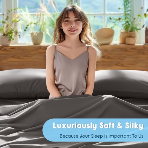Image of SONORO KATE 1000 Series 100% Egyptian Cotton Full Sheets,Extra Deep Pocket | 18-24 Inch Extra Deep Pocket,Soft & Breathable,5-Star Hotel Sateen Bed Sheets,All Season,4pc,Dark Grey
